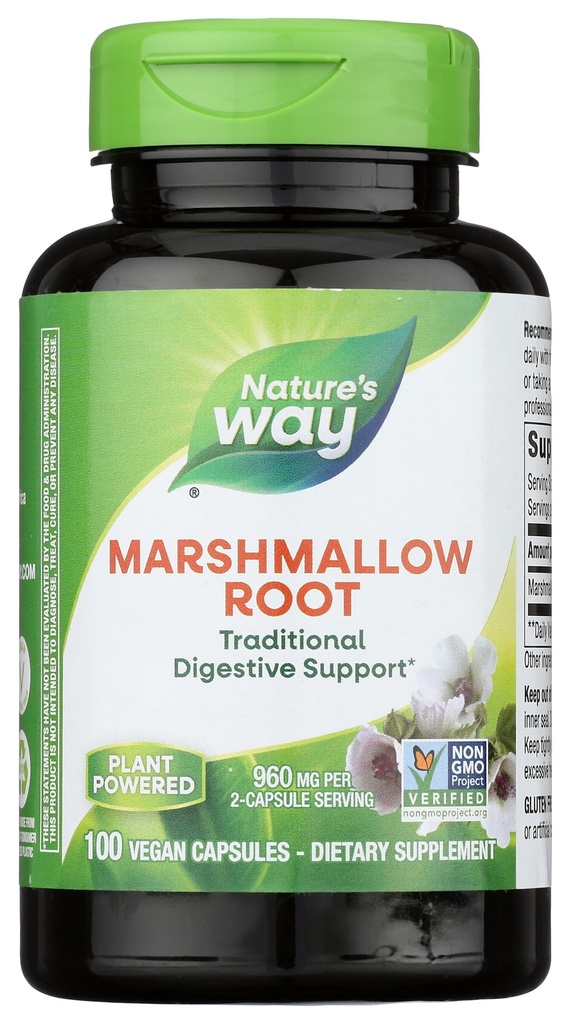Nature's Way Marshmallow Root - Marshmallow Root Supplement for Traditional Ruoansulatus * - Gluteeniton, Dairy-free & Vegan - Helppo niellä kapselit - 100 kapselia (Pakkaus toukokuussa Vary)