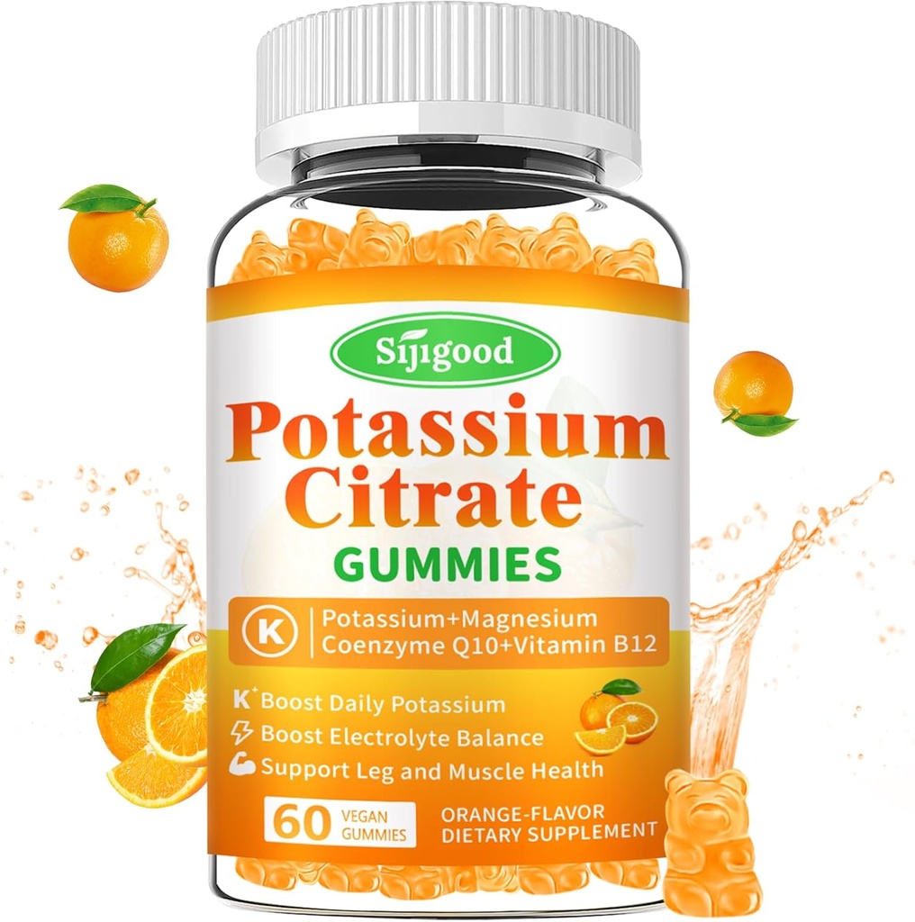 Kaliumsilikaatti Gummies ... Korkeatehoinen kaliumlisä lihasten terveyteen, jalkakramp-apuun, Elektrolyyttitasapaino Vegaani, ei-GMO, gluteeniton, oranssi maku 60