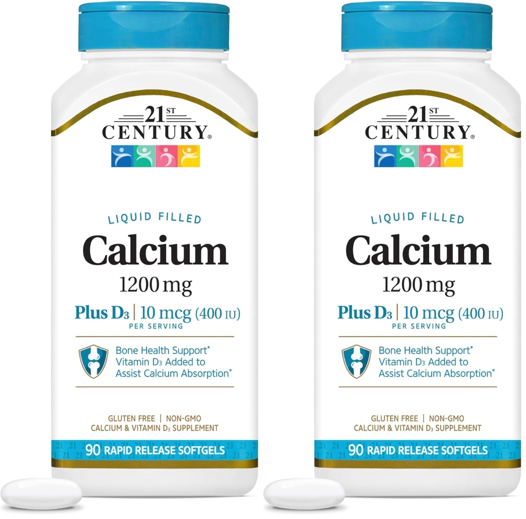 21 Century Calcium Plus D3 Liquid Filled Softgel, 1200 mg, 90