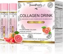 GREENPEOPLE Liquid Collagen for Women & Men, 2500mg Fish Collagen Peptides + Hyaluronic Acid + B-vitamiini & C, Hiusten ihokynnet nivelet Tuki (0,85 fl oz, 10 pulloa, Greippi)