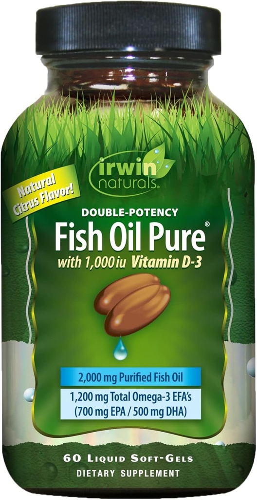 Dubbelpotens fiskolja ren av Irwin Naturals, Citrus smak med vitamin D-3, 60 flytande mjuk-Gels