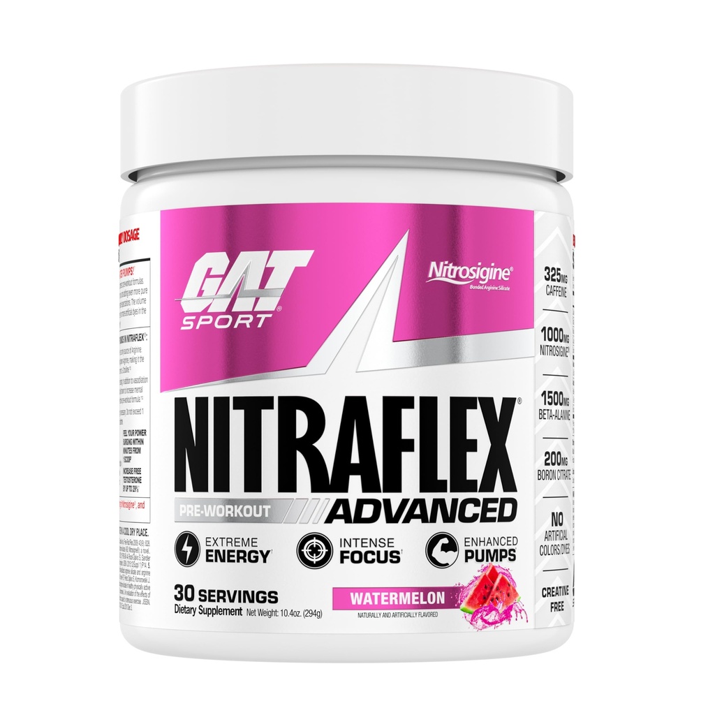 GAT SPORT Nitraflex Advanced Pre-Workout Powder, lisää veren virtausta, lisää voimaa ja energiaa, parantaa harjoitus suorituskykyä, Creatiini-vapaa (Watermelon, 30 tarjoilua)