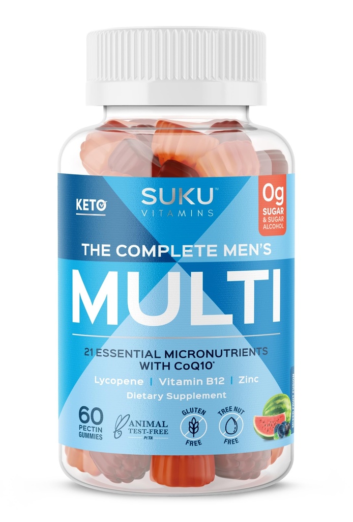 SUKU Miesten päivittäiset monivitamiinia Gummies ... A-, B12-, C-, D3-, E-, Sinkki, CoQ10 & Lycopene ... Eturauhas-, sydän- ja immuunituki