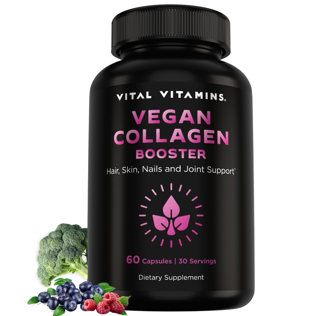 Vitamiinit Vegaani Collagen Booster - kanssa silikaa ja hyaluronihappoa - kasviperäisiä kollageeni täydentää - tukee hiukset, iho, kynsien & nivelet - 60 kapselia
