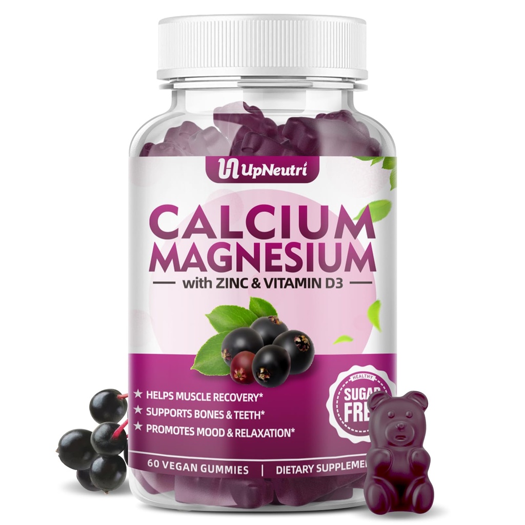 Kalsium Magnesiumsinkki D3-vitamiinilisällä, sokerittomat kalsiumtikut miehille, suuri absorptio Sinkkitikut luu- ja lihasterveyteen, vegaaninen vanderberry-maku - 60