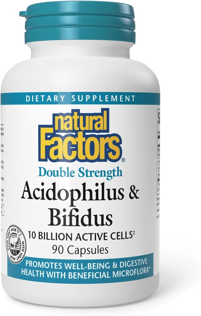 Natural Factors, Acidophilus & Bifidus Double Strength, Probiootti ja Prebiootti Formula, 90 kapselia