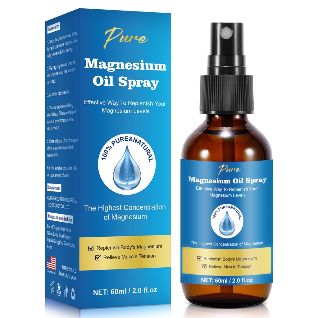 Rena Magnesium Oil Spray, Magnesium Spray, Magnesium Oil för fötter, Magnesium Glasflaskor, 2 fl oz / 60ml, Lätt att Absorbera och Använda