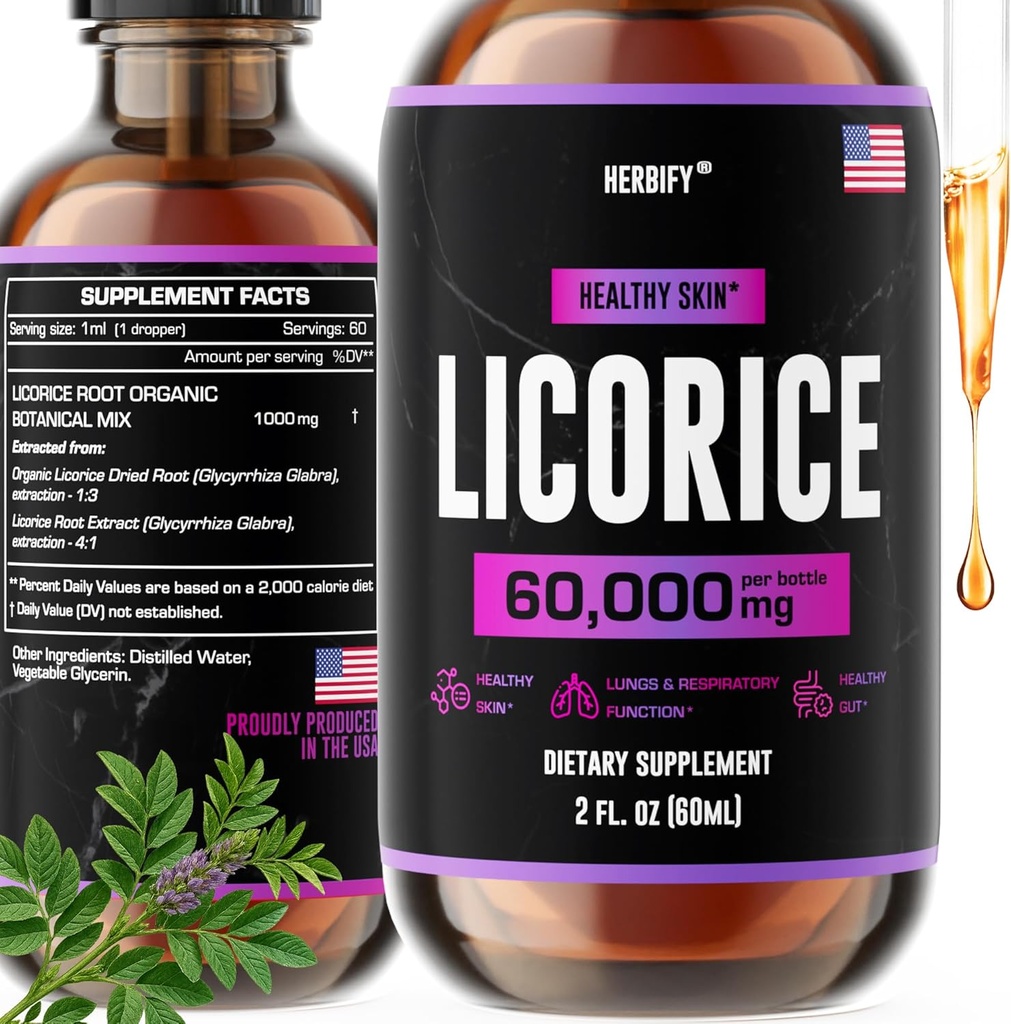 HERBIFY lakritsi juuriuute - Tehokas lakritsi täydentää - keuhkojen tuki täydentää - lakritsiuute iholle terveys ja immuuni tuki - valmistettu USA - 2oz
