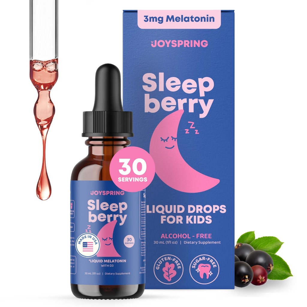 SleepBerry Liquid Melatoniini lapsille - Natural Sleep Aid kanssa Elderberry ja D-vitamiini - Boosts Immuniteetti, kun he nukkuvat (1 Floz)