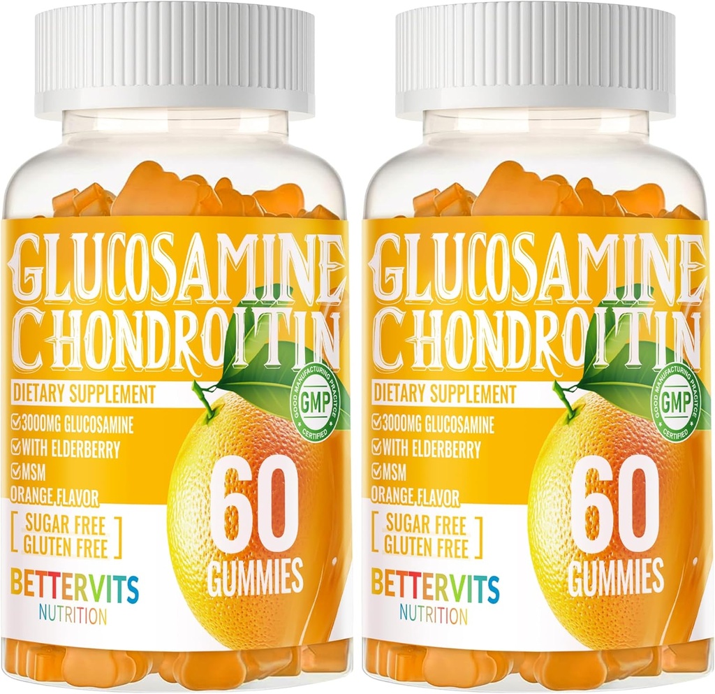 Glukosamiini Chondroitin Gummies MSM & Elderberry Extra Strength - Joint Support, antioksidantti Immuuneja täydentää aikuisille, miehet & naiset120 Orange Gummies