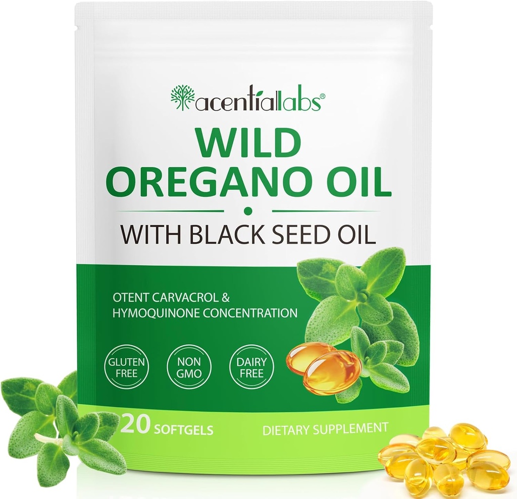 Oil of Oregano Softgels, 120 Kreivi Oregano Oil Supplement Kapselit, Oregano Oil Kapselit, 165 mg Carvacrol, 2 in 1 6000mg Oil of Oregano musta siemenöljy 200mg