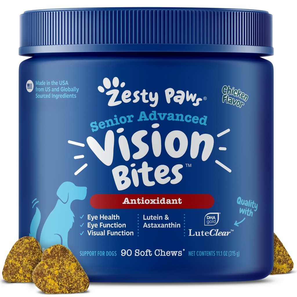 Zesty Paws Eye Supplement för hundar - Vision Support med antioxidanter & Omega 3 fettsyror - 90 Chews