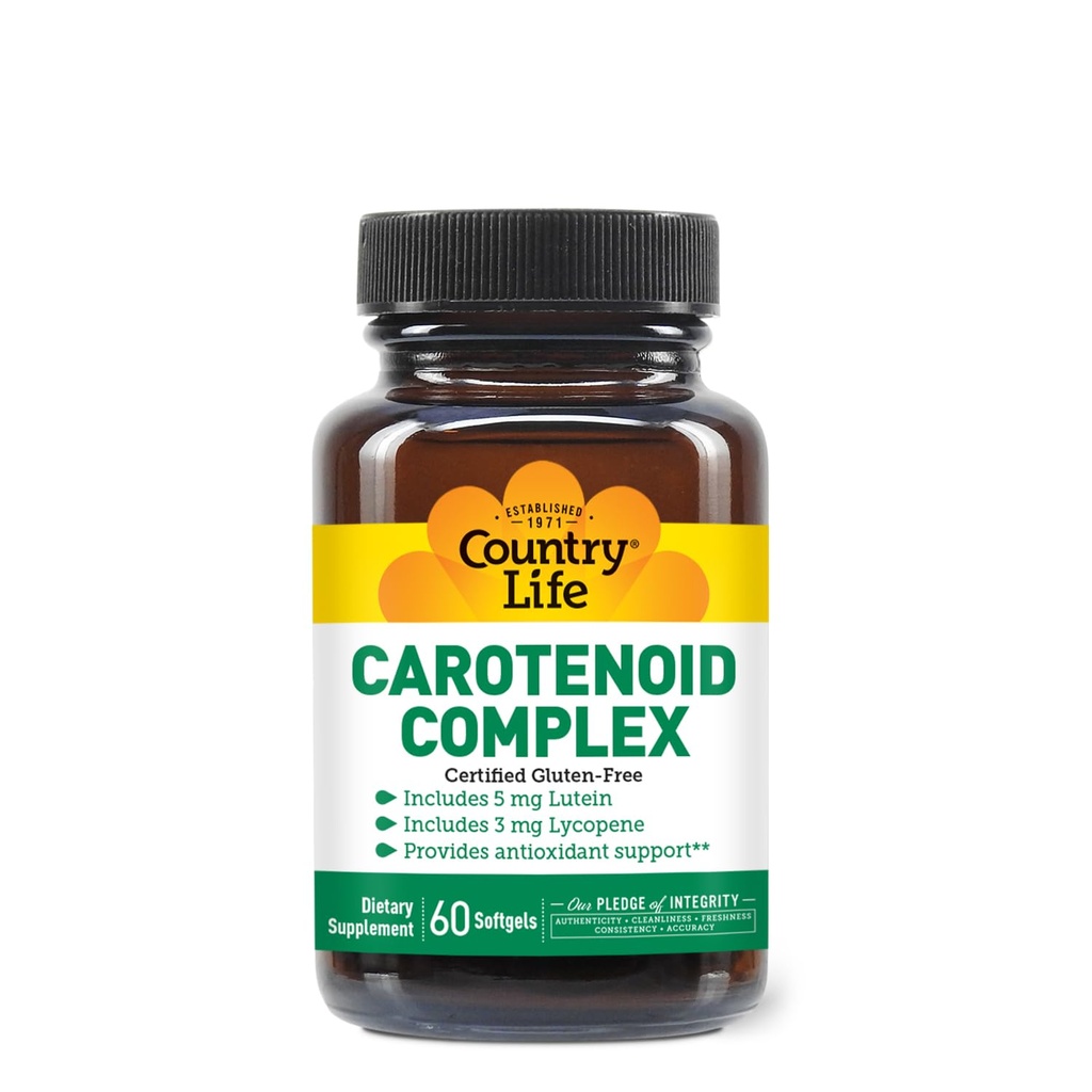 Country Life Carotenoid Komplex med Lutein, Lycopene och Astaxanthin, 60 Softgels, Antioxidant Support