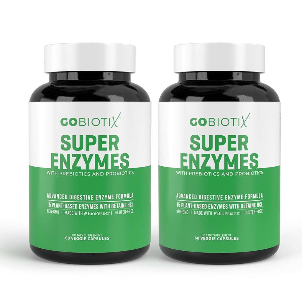 GOBIOTIX Digestive Enzymes Supplement med prebiotika och probiotika för kvinnor och män - Gut Health, Gluten Digestion, Lactose Absorption, Plant Based Dietary Pills - 120 kapslar