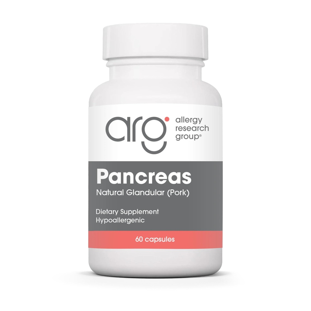Allergy Research Group Pancreas Pork Supplement - Pancreas Natural Glandular, 425 mg Haimaentsyymit, Dgestive Enzymes Amylase, Proteaasi - 60