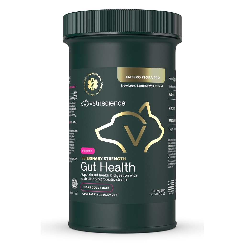 VetriScience Veterinary Strength Gut Health Powder - Gut Health Supplement for Lemmikkieläimet - Immuniteettituki - Lemmikkieläinystävällinen Probioottijauhe - Makuton & Odorless - 60 tarjoilua