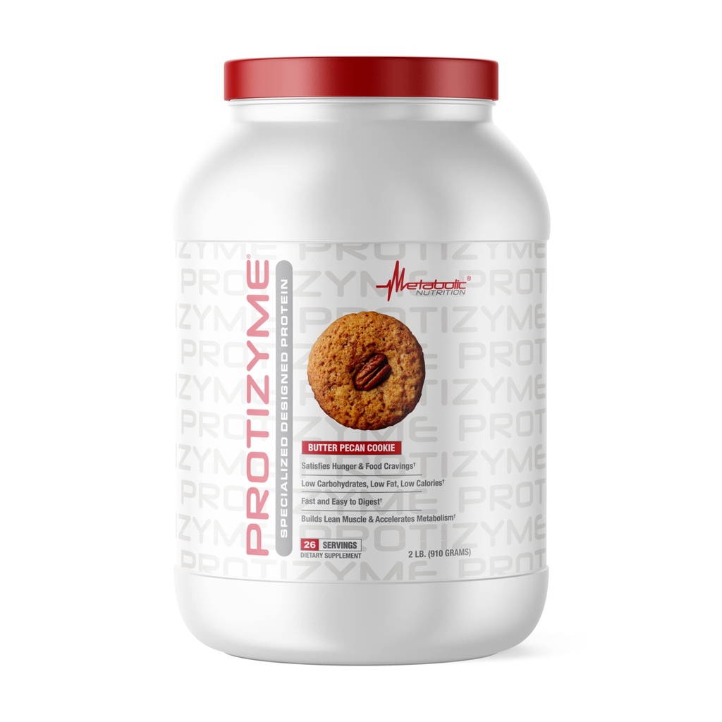 Metabolinen ravitsemus, Protizyme, 100% Whey Protein Powder, High Protein, Low Carb, Low Fat Whey Protein, Dgestive Enzymes, 24 Essential Vitamiineja ja Minerals, Butter Pecan Cookie, 2 punta (26 ser)