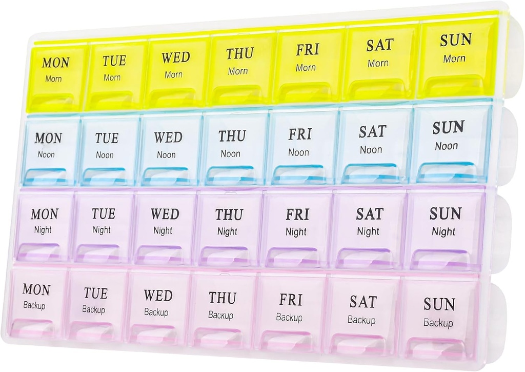 Suuri viikoittain pilleri Organizer 4 Kertaa päivässä, Kosteus-Proof 7 päivän pillerilaatikko, Matka pillereitä Asiat Kannettava pillereitä Vitamiini kalaöljyä täydentää [keltainen)