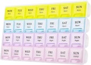 Stora Weekly Pill Organizer 4 gånger per dag, fuktbevis 7 Day Pill Box, Travel Pill Cases Portable för Pills Vitamin Fish Oil Supplements (gul)