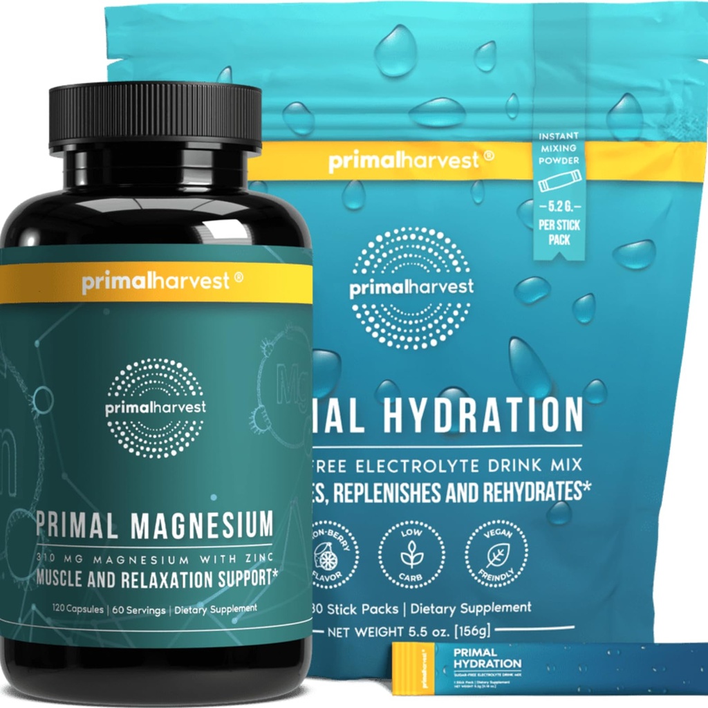 Hydration Powder & Magnesium Complex täydentää miesten Primal Harvest, Bundle