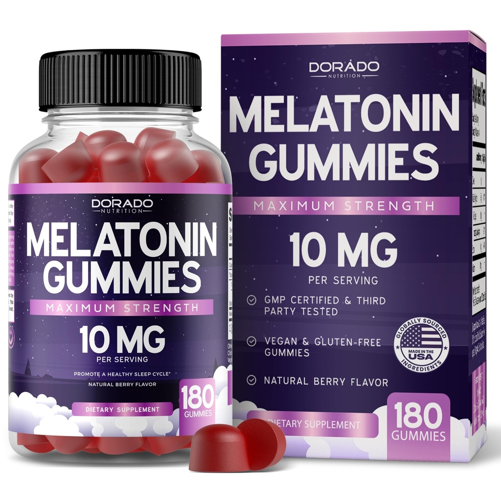 Melatoniini Gummies 10 mg aikuisille (180 Count) - Nopea liuottaminen Melatoniini Gummies - Gummy aikuisille sisältää 10 mg - Korkea Potency - Mixed Berry Flavor - Ei-GMO, Vegan Supplement & Made in USA