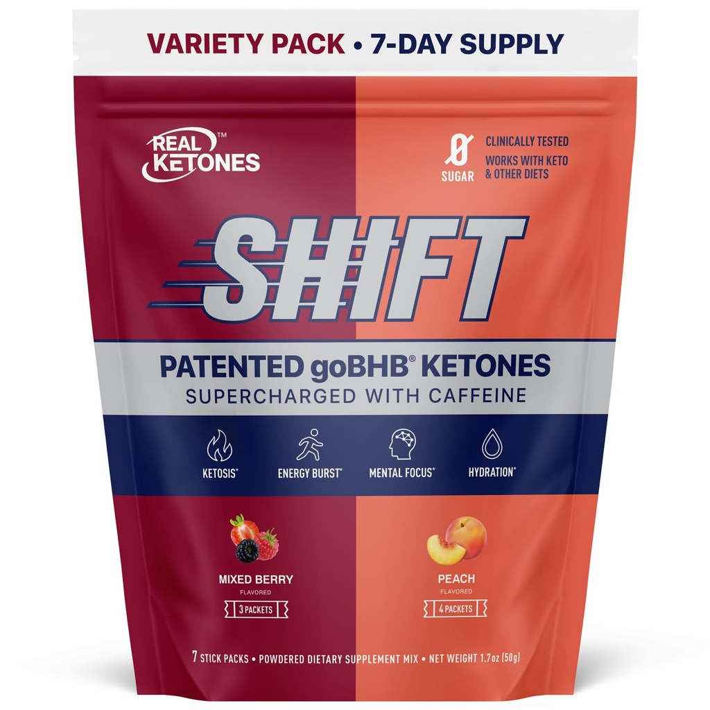 Real Ketones BHB Exogenic Ketones Drink Mix Packets Keto Electrolytes Powder Packets Ei sokeria 4 Main Fasting Electrolytes Plus Hydrating Patentoitu Keto BHB - 7 Count Peach, Mixed Berry