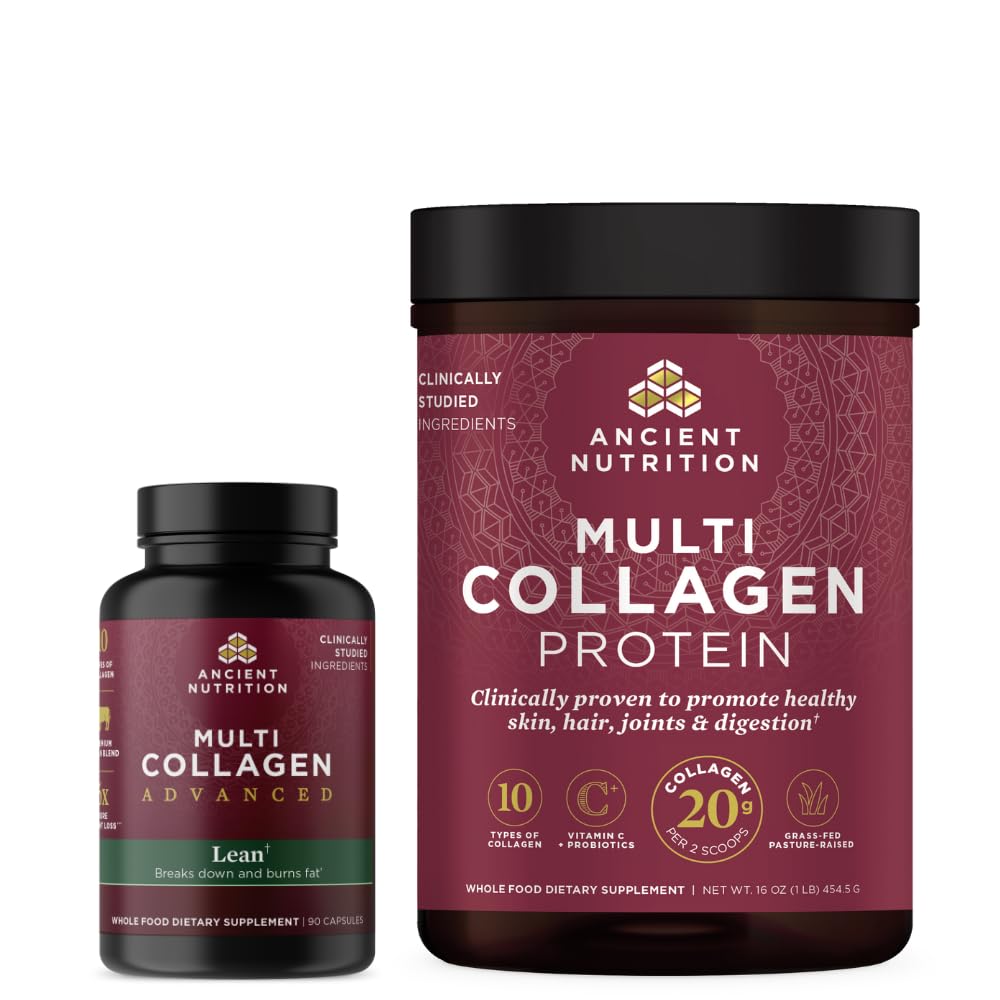 Ancient Nutrition Multi Collagen Advanced Kapselit, Lean, 90 Count + Multi Collagen Protein Powder, Ei maukasta, 45 Tarjoukset