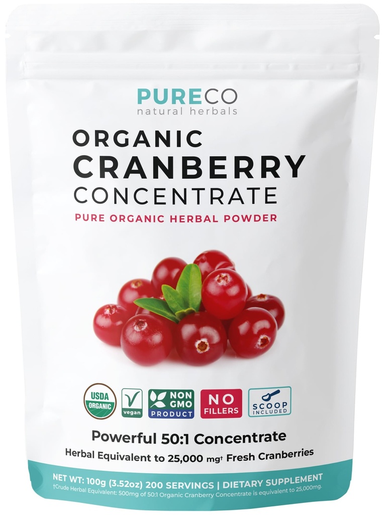USDA Cranberry Powder Organic Certified - Organic Cranberry Juice Concentrate Tuki virtsateiden terveys naisille ja miehille - Pure Berry Concentrate Vegan non-GMO & Filler Free (200 tarjoilua)