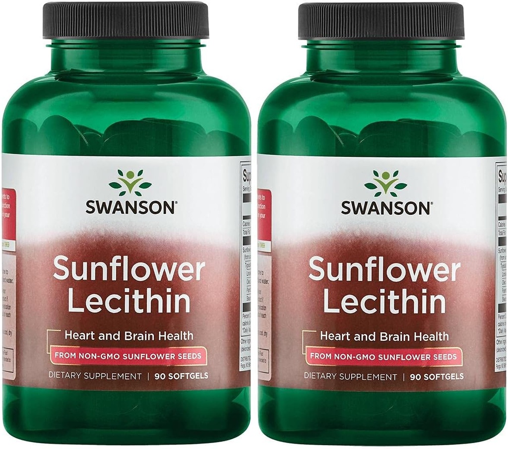 Swanson Sunflower Lecithin - Herbal Supplement Promoting Healthy Brain Function - Natural Formula Supporting Heart Health & Healthy Lipid Balance - (90 Softgels, 1200mg Varje) 2 Pack
