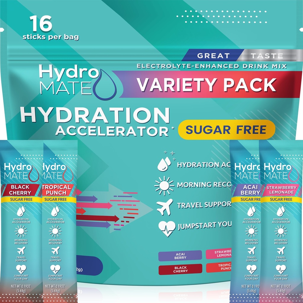 Elektrolyyttijauhe Sokeriton nesteytyspakkaus Lajike Pakkaus HydroMATE 16 Sticks