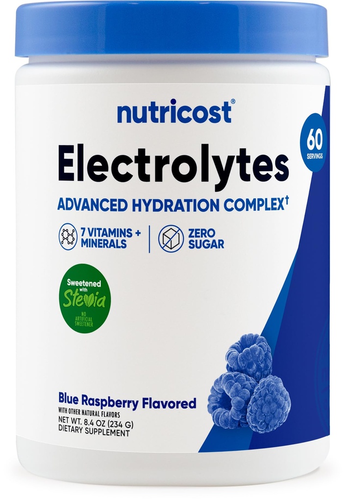 Nutricost Electrolyte Complex Powder (60 tarjoilua, sininen vadelma) - Hydraation täydentää Drink Mix vitamiineja ja kivennäisaineita