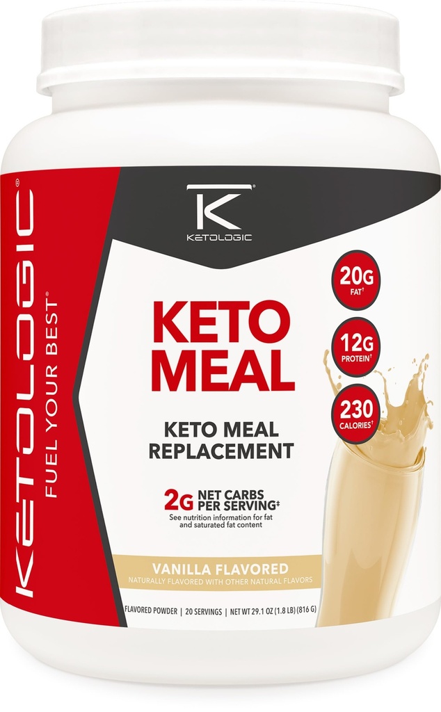 Ketologic Keto Meal Replacement Shake Powder for Optimal Results + MCT Öljy + Ruoho-Fed Whey - Täydellisesti muotoillut makrot Ketosis - 20 Tarjoilut - Vanilja