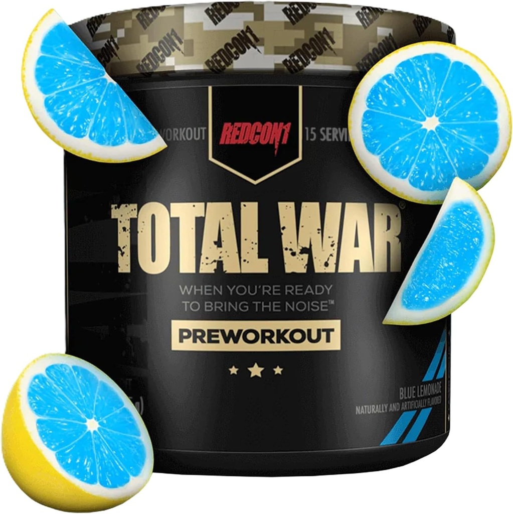 REDCON1 Total War Pre Treenout, Blue Lemonade - Endurance, Alertness, Pump Boosting Citrullline Malate & Beta Alanine - nopea näytteleminen, kofeiiniton esitreenaus miesten ja naisten (15 palvelinta)