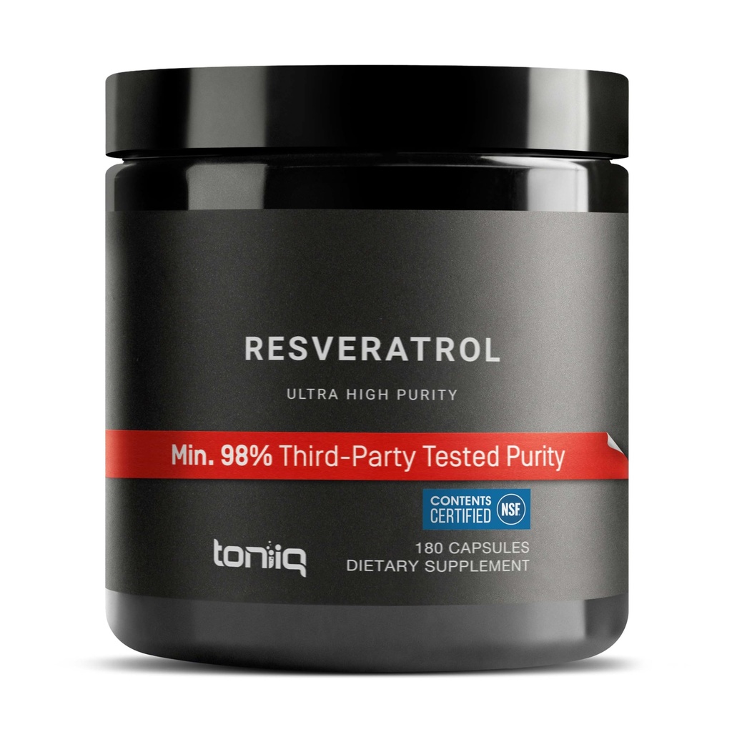 Toniiq Ultra High Purity Resveratrol Capsules - 98% Trans-Resveratrol - Mycket renad och biotillgänglig - 180 Caps Reservatrol Supplement