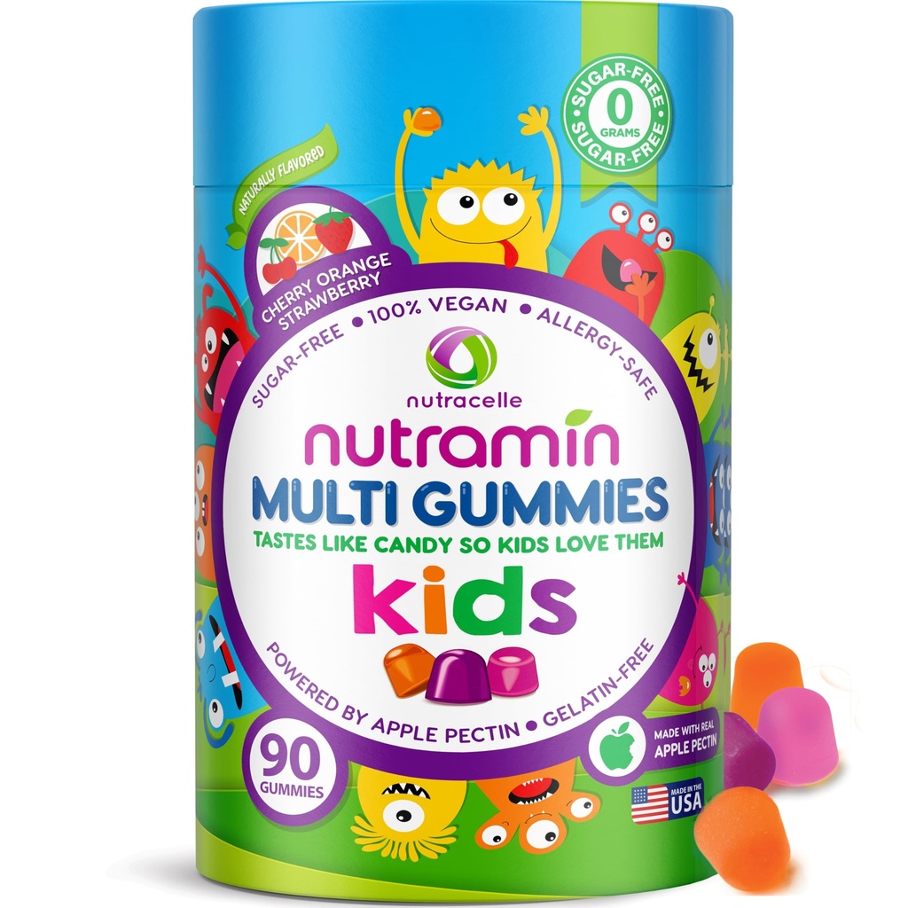 Nutracelle NUTRAMIN Sokeri-vapaa, Allergen-vapaa 100% Vegan Gummy Multivitamiinit lapsille - Suuri maistaminen luonnon Gummies Lapset rakastavat - 90 Count Bottle