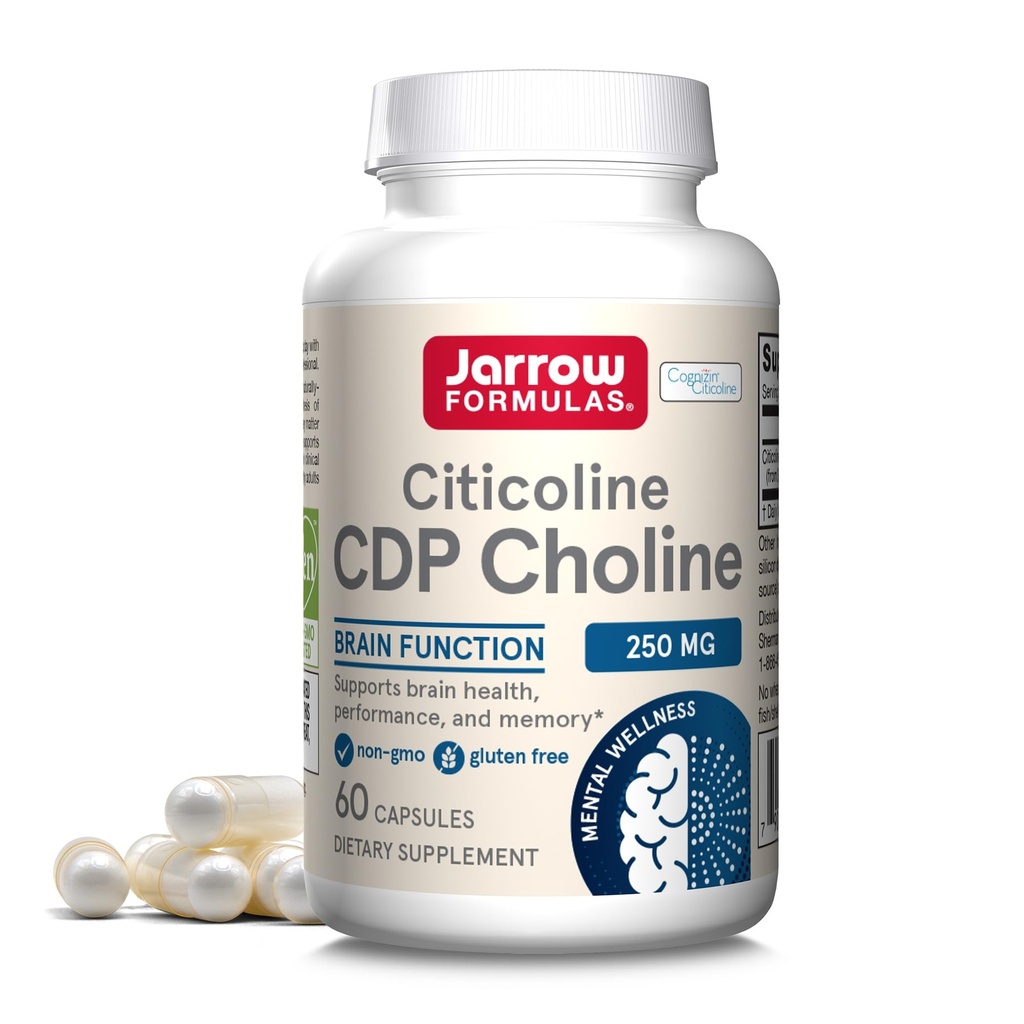 Jaarrow Formula - CDP Koliinikapselit - 250 mg - 60 Count - Citicoline CDP Koliini täydentää - Muistin ja aivojen terveys Tukee fosfatidyylikoliini synteesi - ei-GMO - Gluteeniton