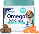 Omega Skin and Coat Chews for Dogs, Wild Salmon Dog Treats with Biotin & Vitam E, Auttaa kutisevan ihon, Allergia Relief & Shedding, Omega 3 6 9, EPA & DHA rasvahapot, valmistettu Yhdysvalloissa, 120 Chews
