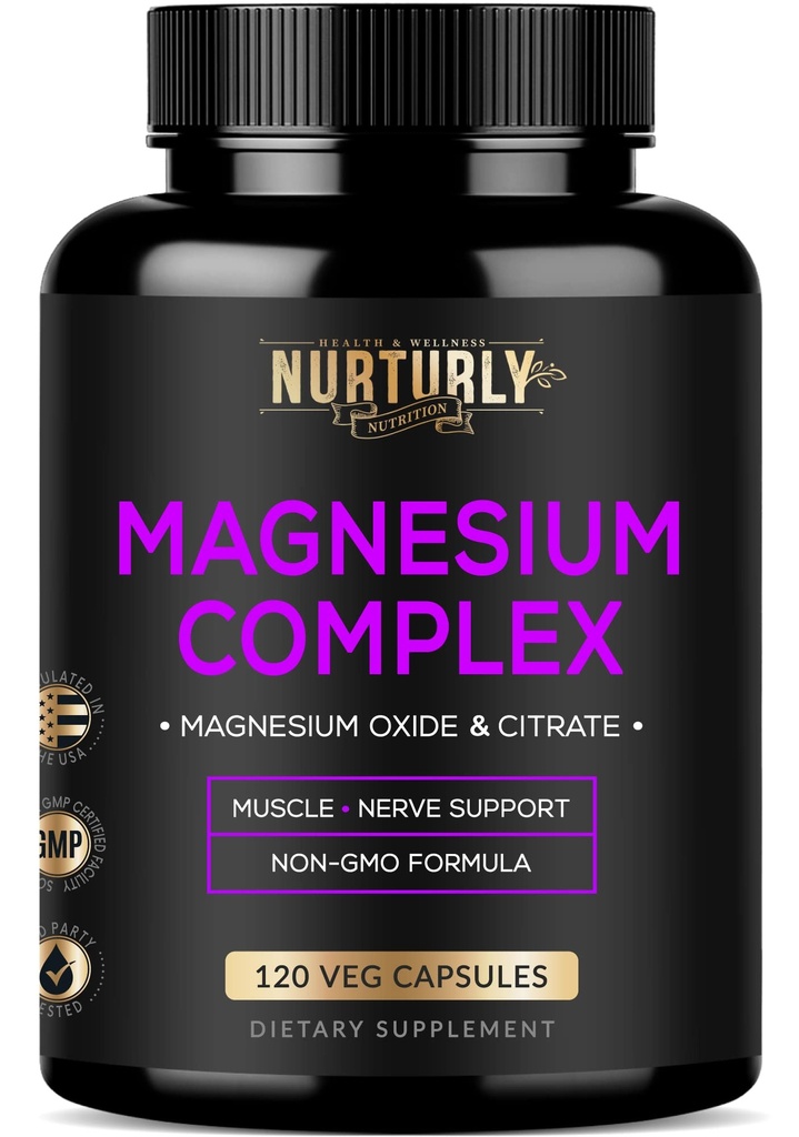 Magnesium Citrate & Oxide 500mg Complex Supplement - Hög Absorption Maximal Styrka - Hjälper till att stödja bendensitet och styrka, muskler, energi och sömn - 120 Vegan kapslar
