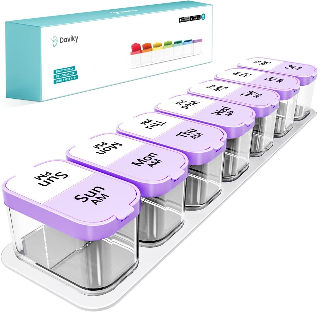 Daviky Large Pill Organizer 7 Day, Weekly XL Pill Box 2 Times a Day, Extra Big Medicine Case AM PM för vitaminer, kosttillskott och medicinering