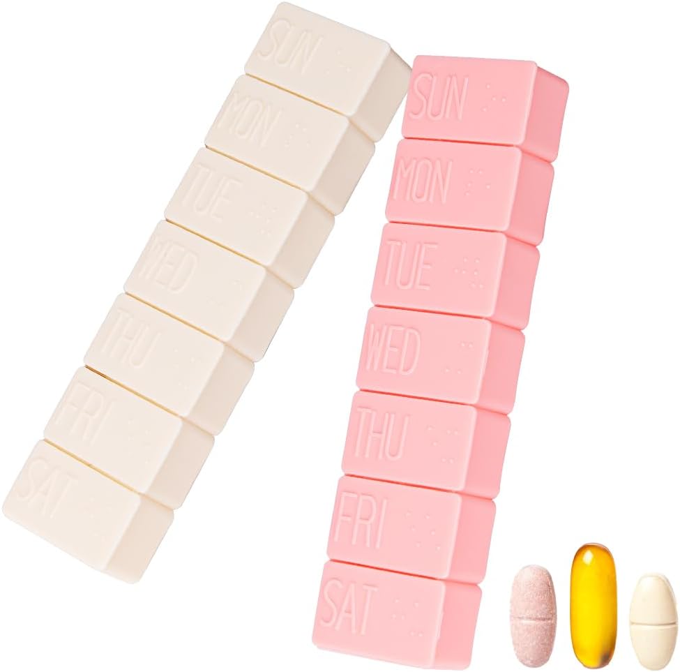 Sanderala 2Pack Weekly Pill Organizer,Extra Large 7 Days Pill Cases Travel Daily Pill Box för fiskolja, Calcium Tablets Supplements och andra vitaminpiller