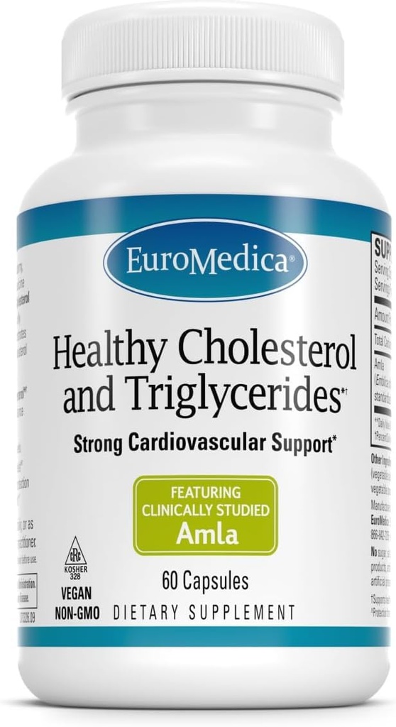Euromedica Terve Kolesteroli ja triglyseridit - 60 kapselia - Kliinisesti tutkittu Amla - tukee terveitä HDL- ja triglyseriditasoja - ei-muuntogeenisiä organismeja, vegaaneja, Kosher - 30 annosta