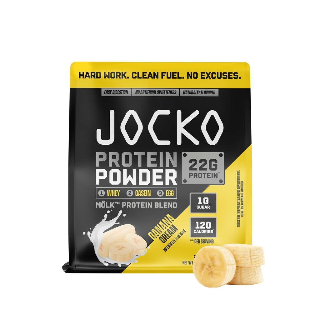 Jocko bränsle Mölk Whey Protein Powder 22g Låg socker Monk Fruit Blend - Muscle Recovery & Growth, Förpackning maj Vary (28 portioner, Banana Cream)