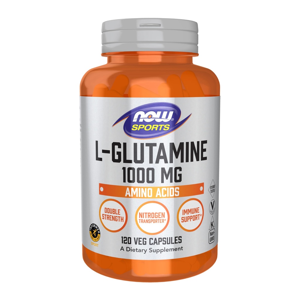 NOW Foods Sports Nutrition, L-Glutamine, dubbel styrka 1000 mg, Aminosyra, 120 Veg kapslar