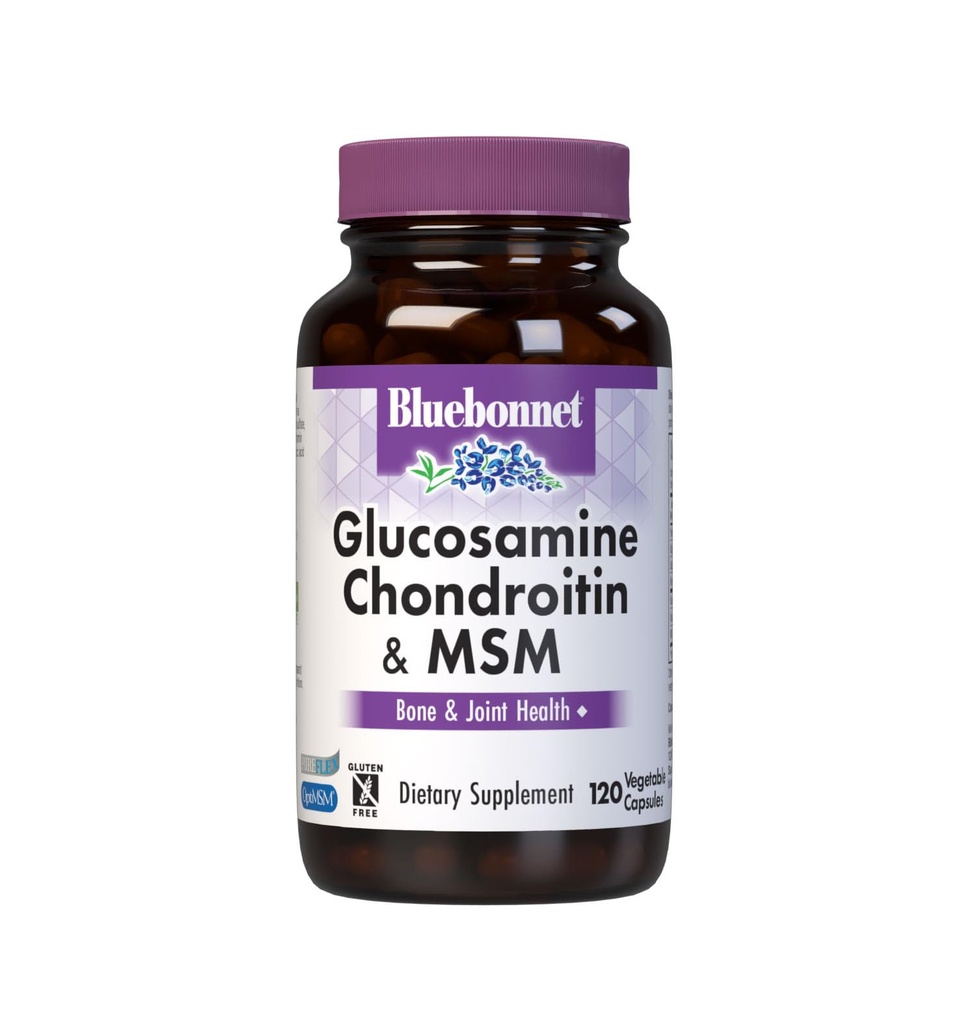 Bluebonnet Nutrition Glukosamiini Chondroitin & MSM, Glukosamiini, Bone & Joint Health*, ei-muuntogeeniset organismit, gluteeniton, soijaton, maitotuotteeton, 120 kasvikapselia, 40 annosta