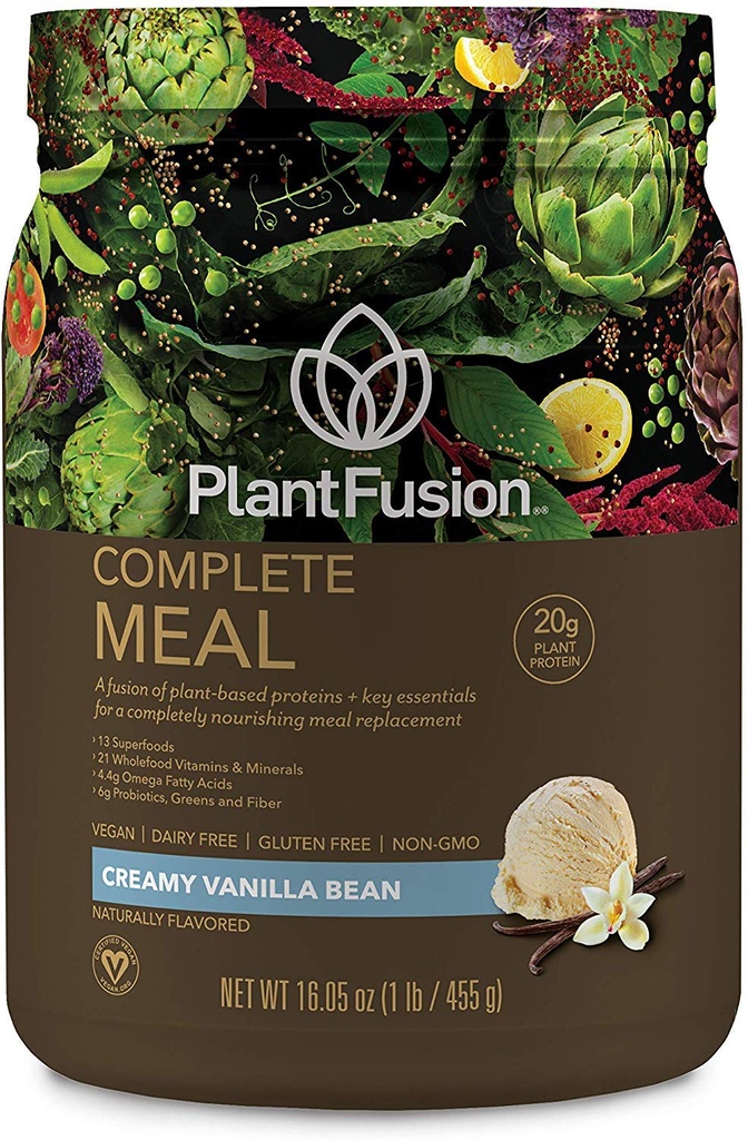 PlantFusion Complete Aterial Replacement Shake - Kasvipohjainen proteiinijauhe Superfoods, Greens & Probiootit - Vegaani, gluteeniton, soijaton, Ei meijeri, Ei sokeria, ei GMO - vanilja 1 lb
