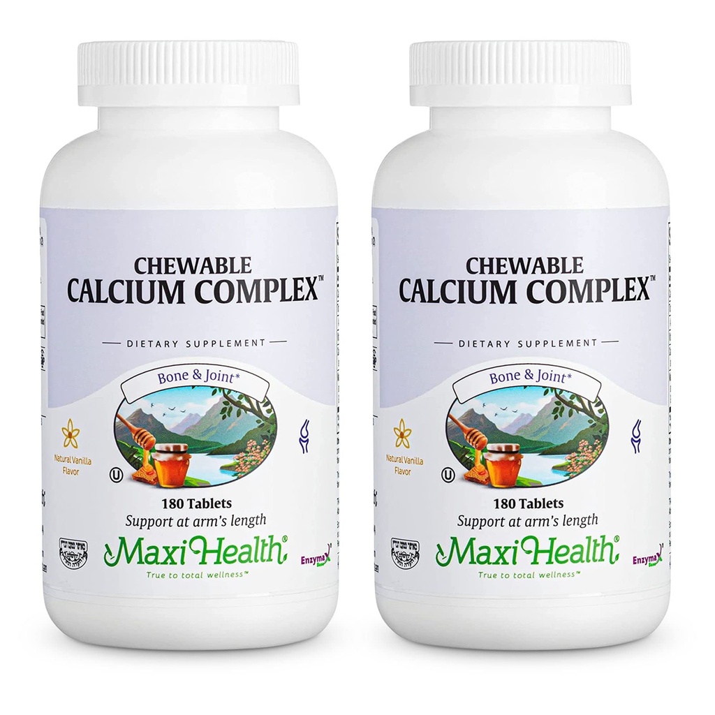 Maxi Health Pureskeltava kalsiumkompleksi Vanilla Flavor D3-vitamiini ja magnesium purutabletti auttaa tukemaan luut Kosher Magnesium ja kalsium Supplement naisten ja miesten (180 Count, pakkaus 2)