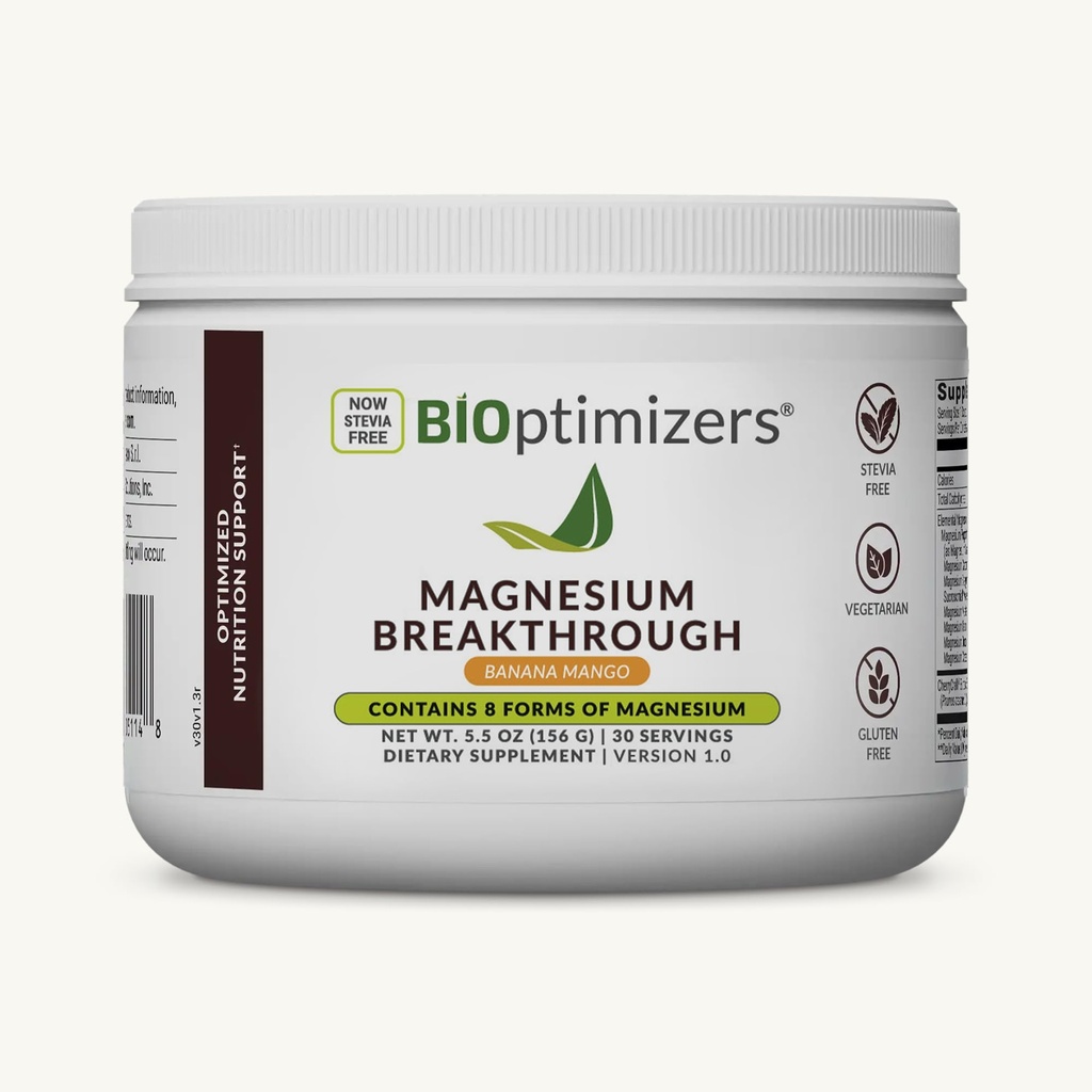 BIOptimizers Magnesium läpimurto Drink - 8 lomakkeet magnesium, Elektrolyytit, Uni terveys, Stressi, lihasten Recovery, Heart Support Glycinate, Sitraatti, malaatti - banaani mango