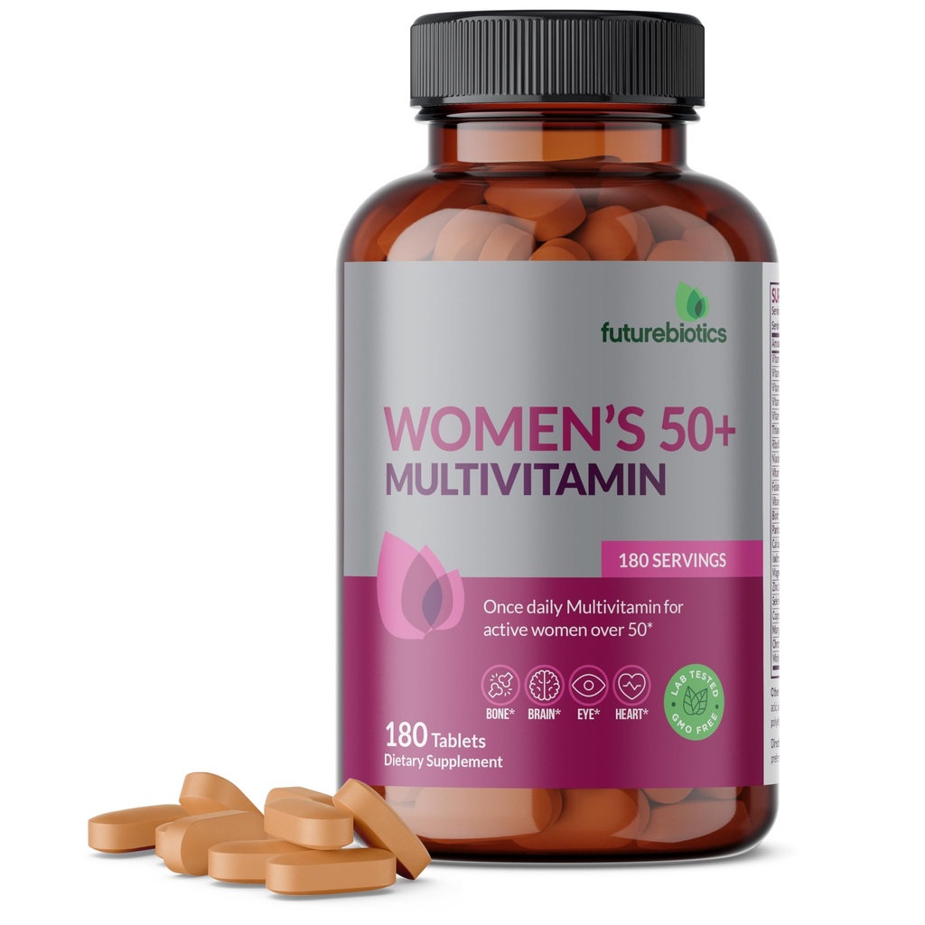 Futurebiootit Naisten 50+ Multivitamiini kerran päivässä Multivitamiini aktiivisille naisille yli 50, ei-GMO, 180 tablettia