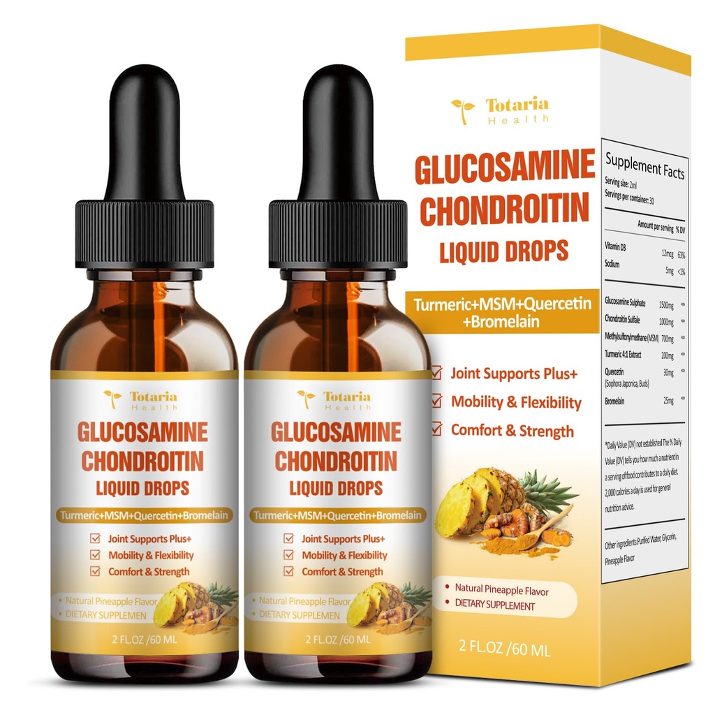 (2 pakkausta) Glukosamiini Chondroitin MSM tuki Yhteinen terveys - Chondroitin Sulfate Supplement Turmeric, Quercetin, bromain, MSM Öljy