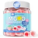 Ashwagandha Saffron Calm Gummies + Omega 3, L-Theanine & CoQ10 för kvinnor Män, Natural Calming Happy Relax Gummies för vuxna, Mood Support Supplement Gummy, Strawberry Flavor, Sugar Free, Vegan, 60ct